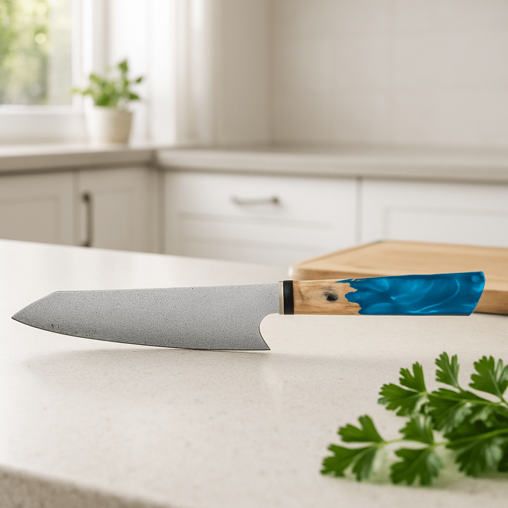 couteau de chef couleur bleu clair