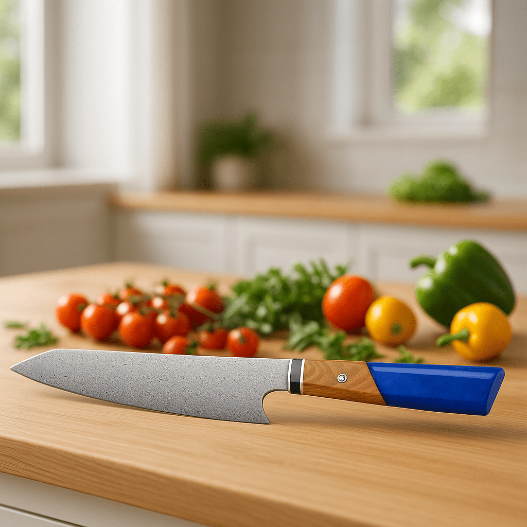 couteau de chef couleur bleu foncé