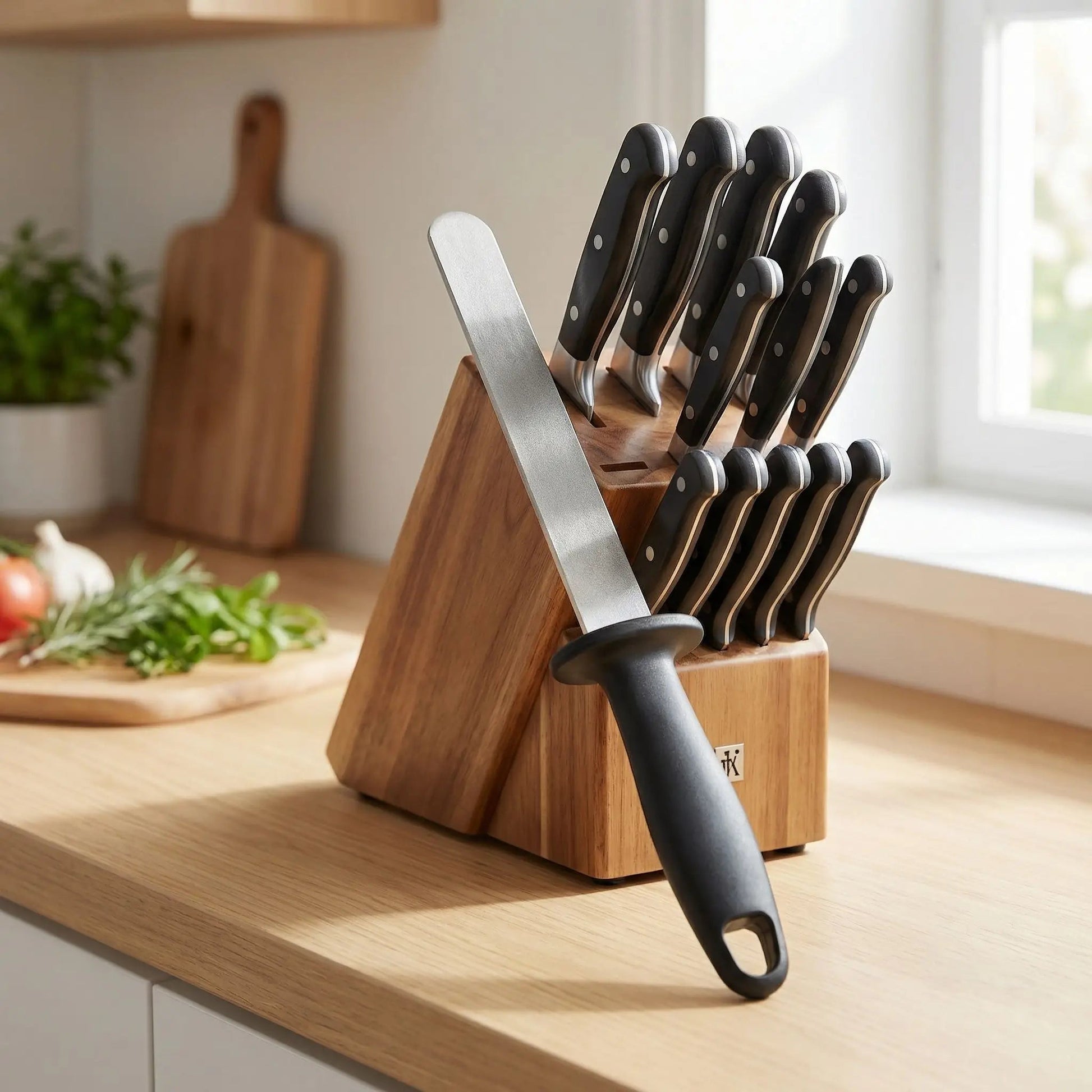 Aiguiseur couteau   ChefEdge posé contre bloc de couteaux