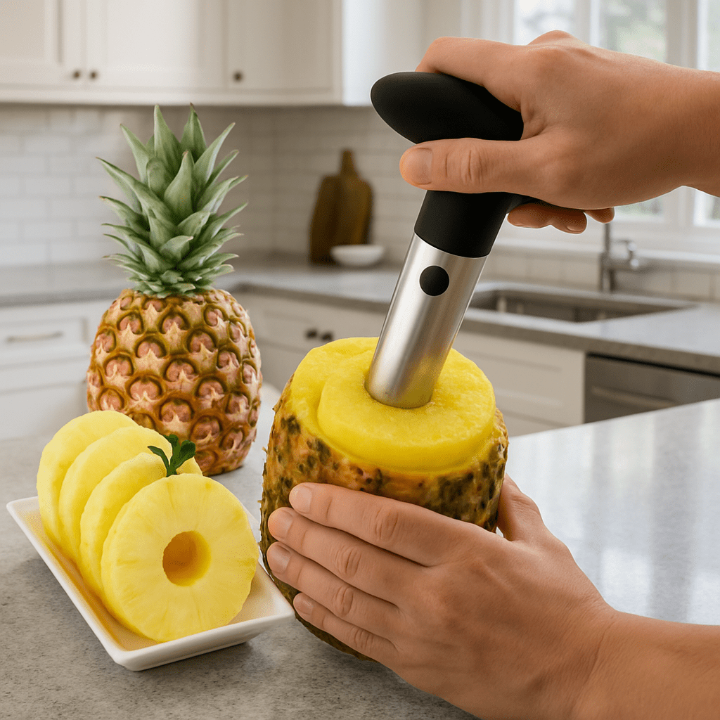 Coupe ananas personne retirant la pulpe de l'ananas
