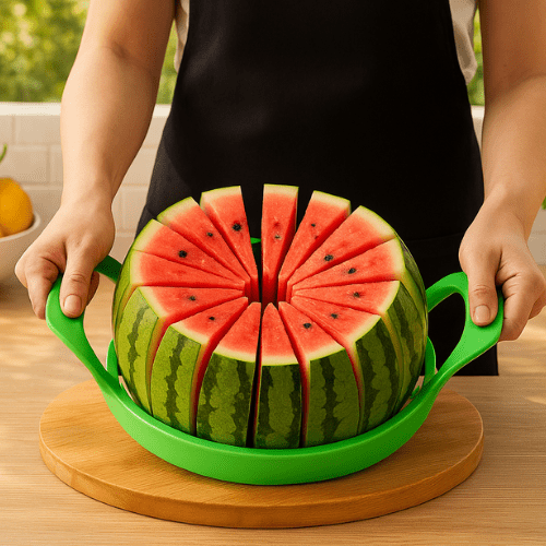 coupe legume personne coupant une pastèque  à l'exterieur