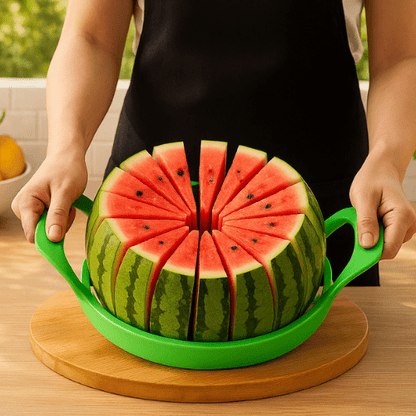 coupe legume personne coupant une pastèque  à l'exterieur