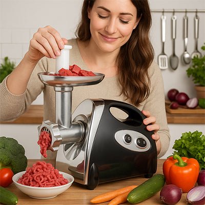 hachoir a viande electrique avec personne hachant viande