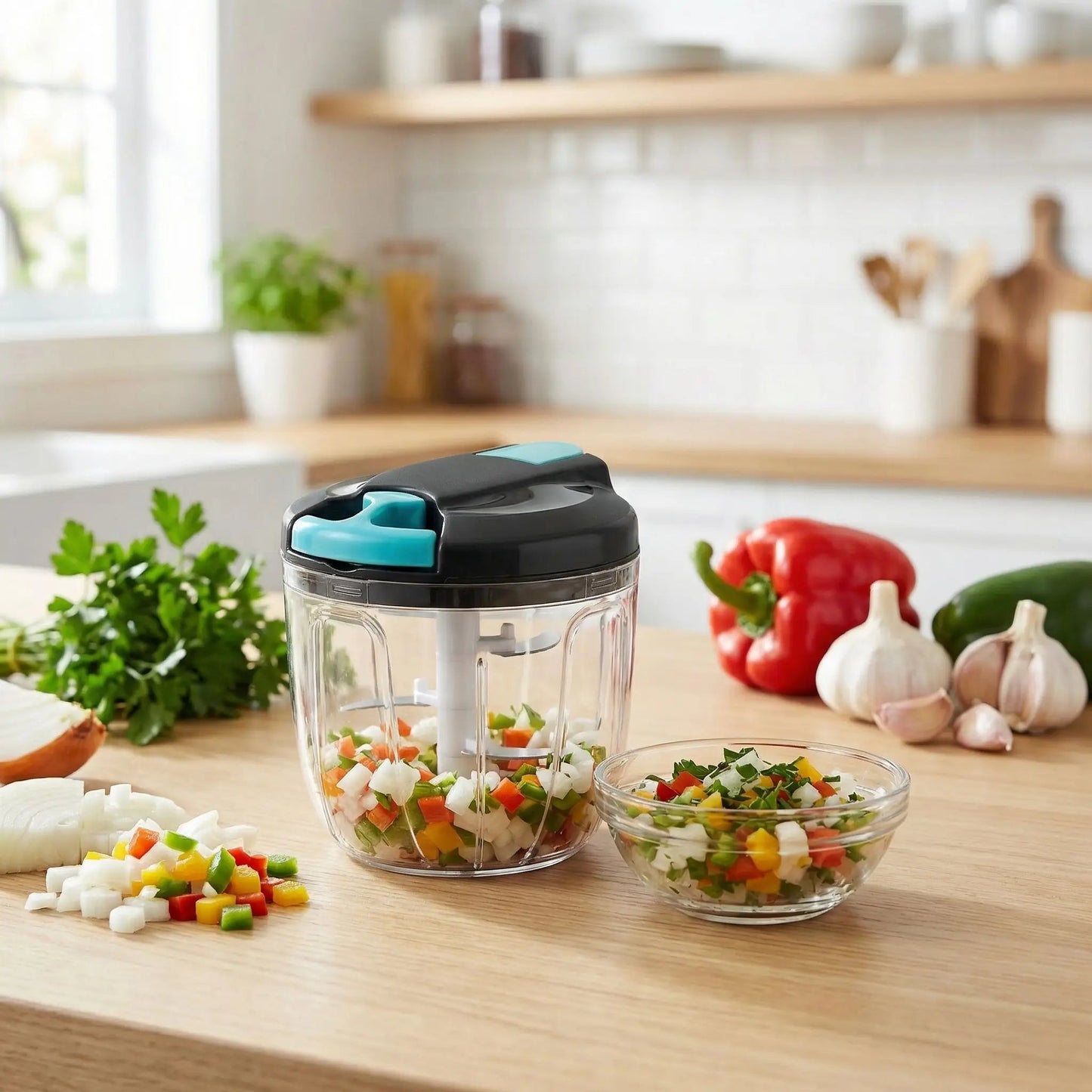 Hachoir manuel QuickCut grand moèle bleu